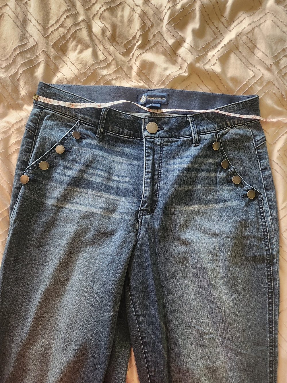 Democracy Dark Blue Flare Jeans with Button Detail - Picture 3 of 4